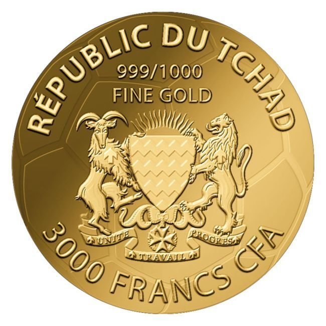 Chade. 3000 Francs CFA 1/1000 oz 999 Fine Gold 3000 CFA Francs Chad Sport Icons Series – Portugal Flag Football Coin (w/  (Sem preço de reserva) #1.0