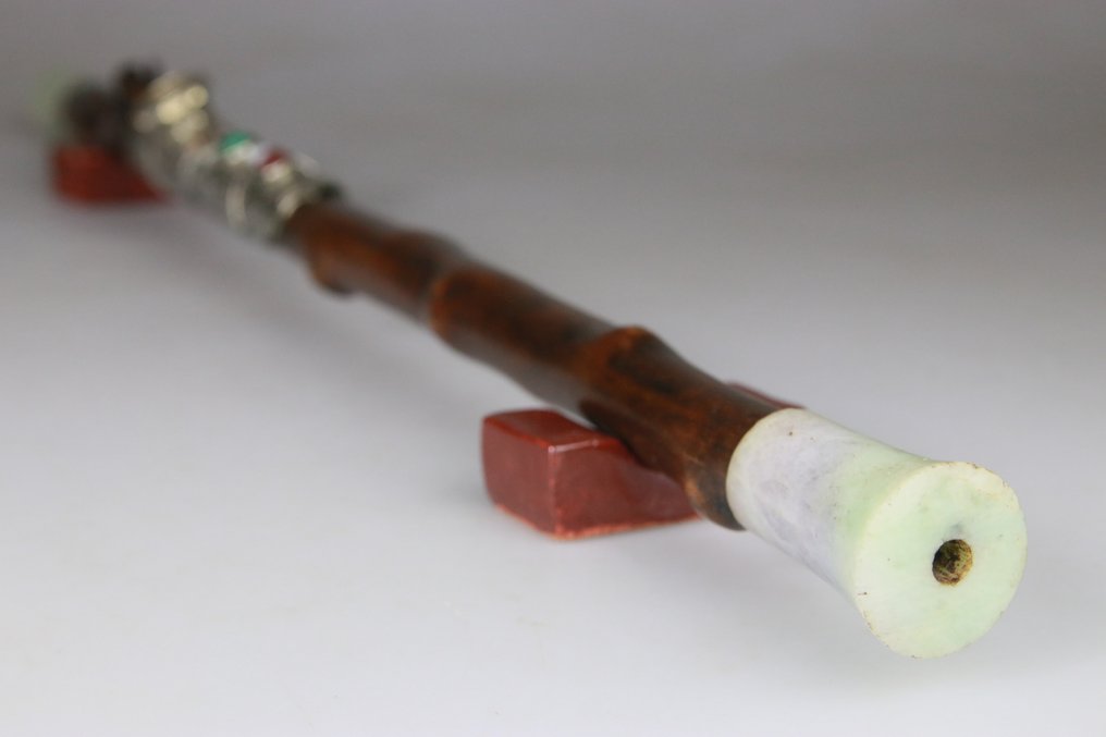 紫檀木中国鸦片壶 - 竹子形状 - 竹, 銀, 玉 - 中國 - 青铜 - 19世纪末 #4.3