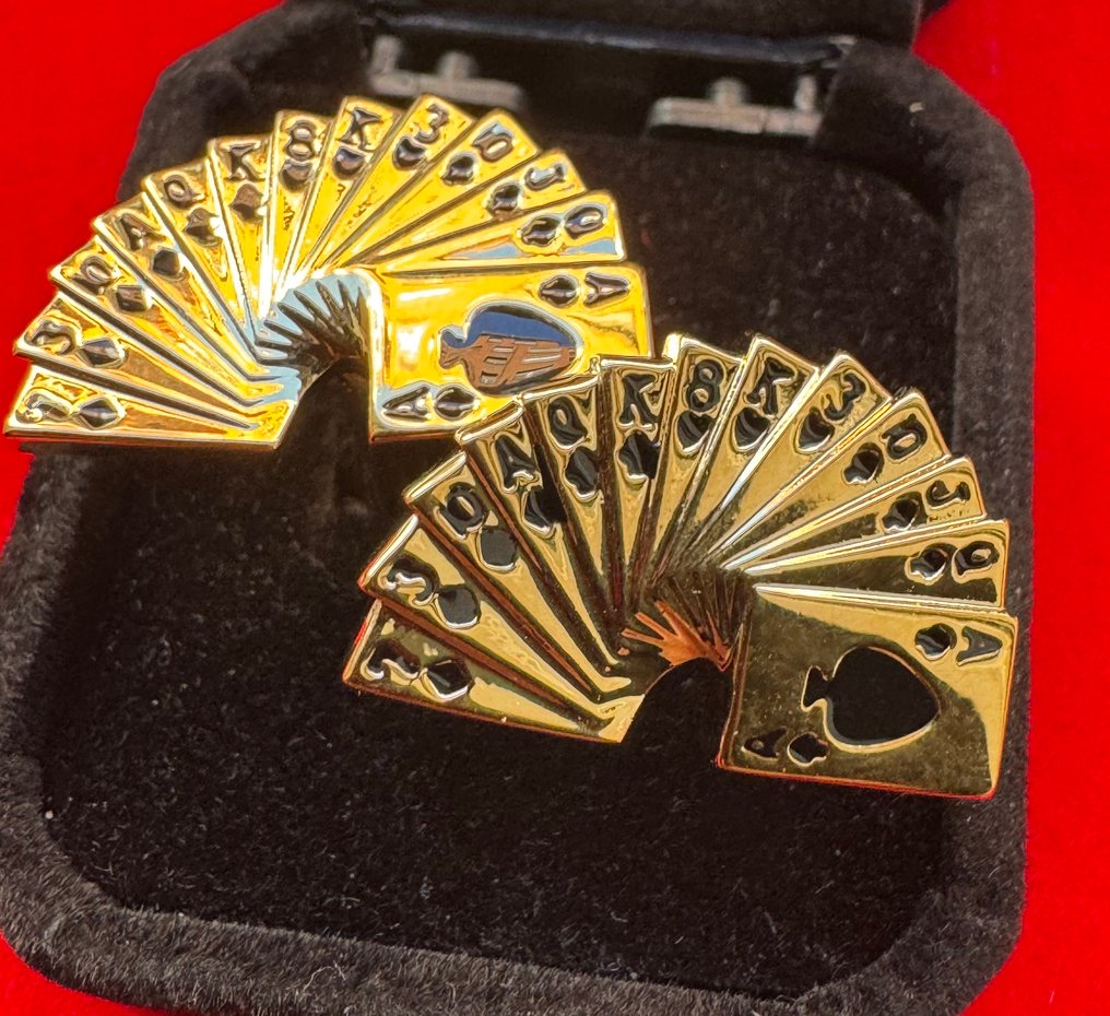 没有保留价 - 袖扣 优雅的赌博黑桃牌赌场9克拉滚金袖扣 #1.0