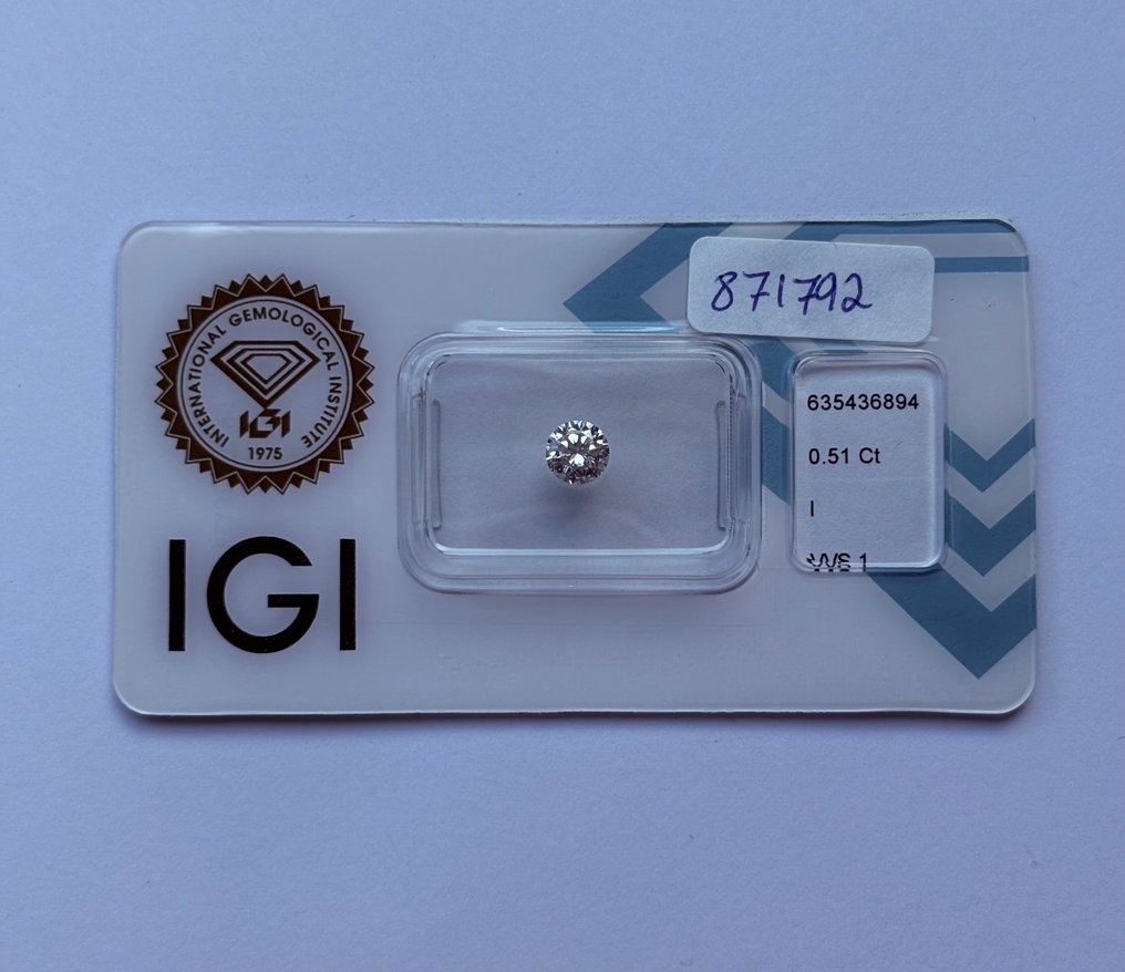1 pcs Διαμάντι  (Φυσικό)  - 0.51 ct - Στρογγυλό - I - VVS1 - International Gemological Institute (IGI) #1.0