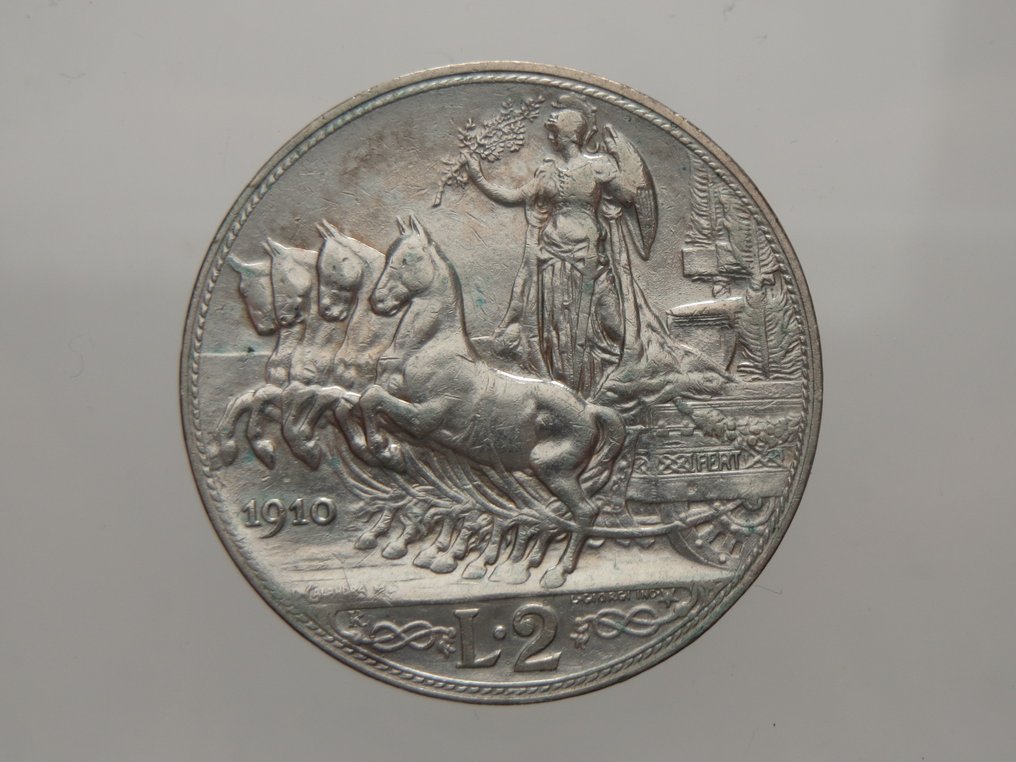 Ιταλία, Βασίλειο Vittorio Emanuele III. 2 Lire 1910 "Quadriga Veloce" #1.0