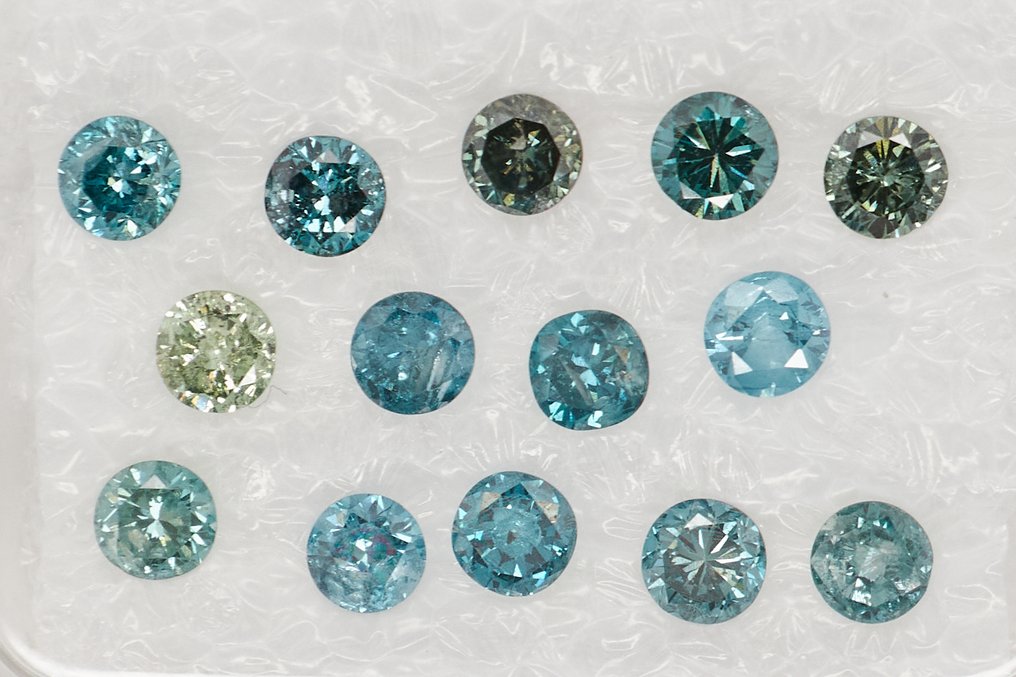 Utan reservationspris - 14 pcs Diamant (Färgbehandlad) - 1.00 ct - Rund - I1, I2, I3 - Gem Report Antwerpen (GRA) #1.0