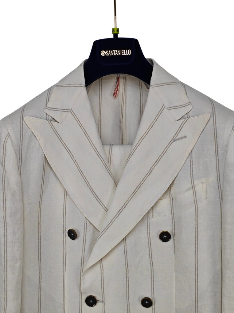 RRP 750€ SANTANIELLO Suit White Striped Linen Hand Made in Italy - 54 IT - 男士西裝 - New with tags #1.0