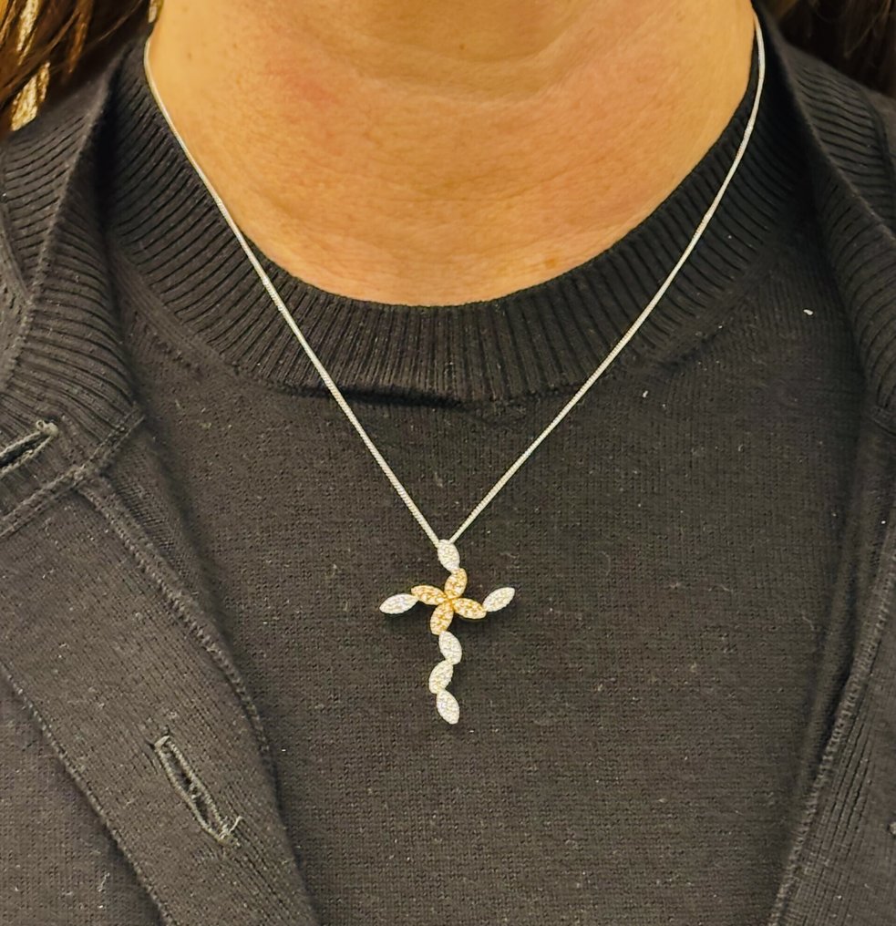 Κολιέ - 18 καράτια Λευκός χρυσός, Κίτρινο χρυσό - 0.32ct. tw. - Διαμάντι #1.0