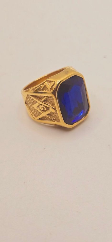 18k gold-plated Hells Angels biker ring with Masonry shield. - Ring - Masonic Bikers Ring #2.1