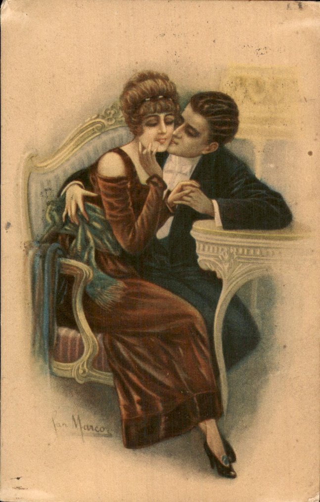 Θέσεις - Ρομαντισμός - Αληθινά ζευγάρια - Εικονογράφος, Fantasy - Ζευγάρια / Ζευγάρια - Άντρας / Γυναίκα - Καρτ-ποστάλ (142) - 1900-1950 #1.0