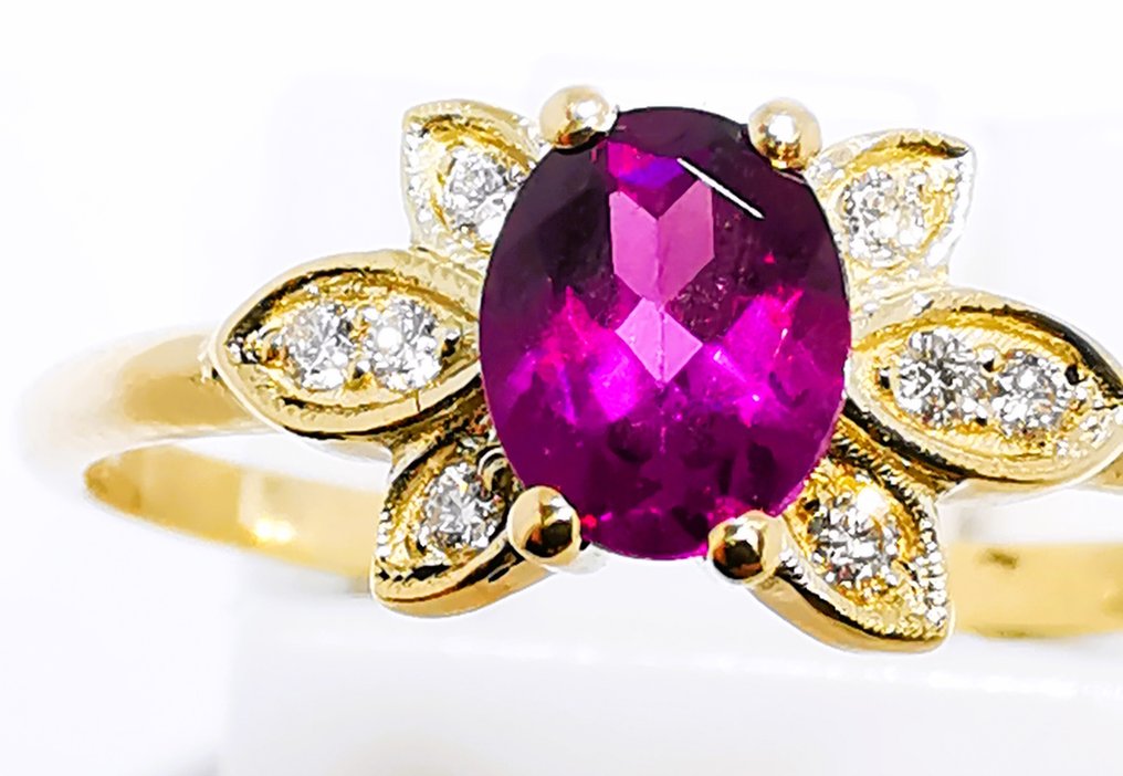 没有保留价 - 戒指 - 14K包金 黄金 -  0.38ct. tw. 石榴石 - 钻石 #1.0