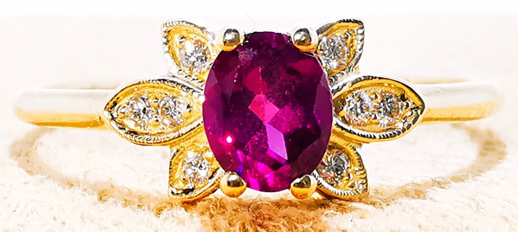 没有保留价 - 戒指 - 14K包金 黄金 -  0.38ct. tw. 石榴石 - 钻石 #2.1