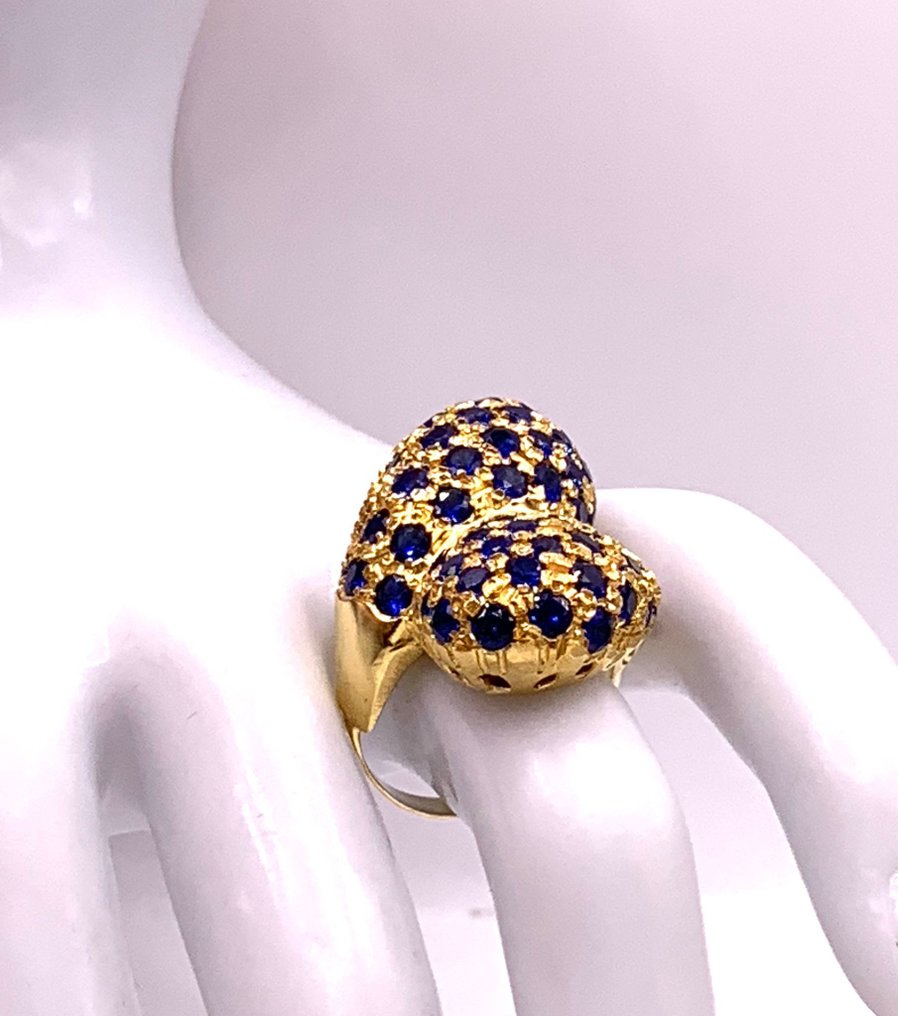 No reserve price - Statement ring - 9 kt. Yellow gold, Silver Sapphire #2.1