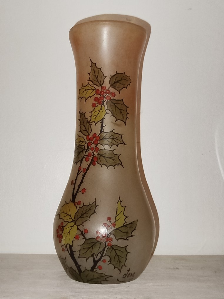 JEM  éleve de François Théodore Legras (1839-1916) - 单花花瓶 -  花卉珐琅  - 玻璃 #1.0