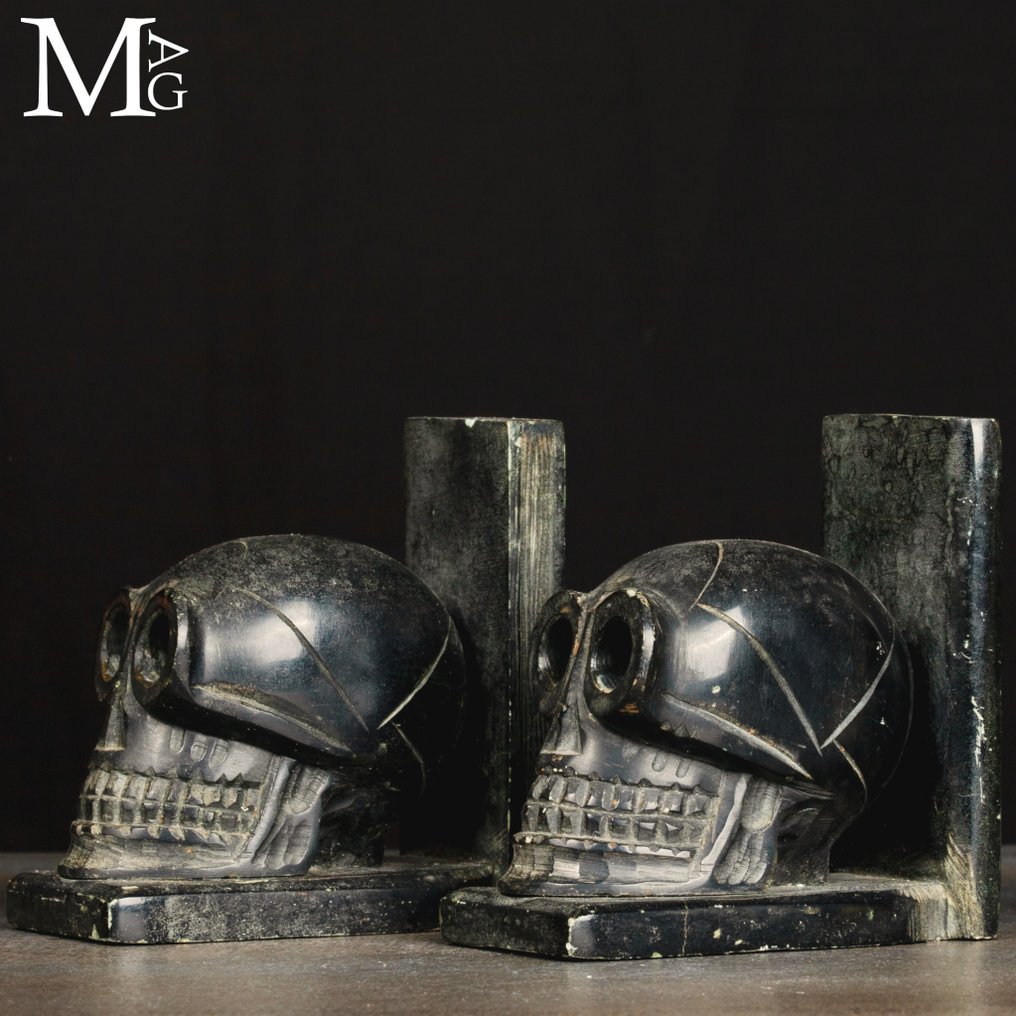 Βάση βιβλίων με κρανίο από φυσική πέτρα – Ζεύγος χειροποίητα σκαλισμένο Βάση ταρίχευσης ολόκληρου σώματος - Human Skulls - 110 mm - 110 mm - 60 mm - 2 #4.3