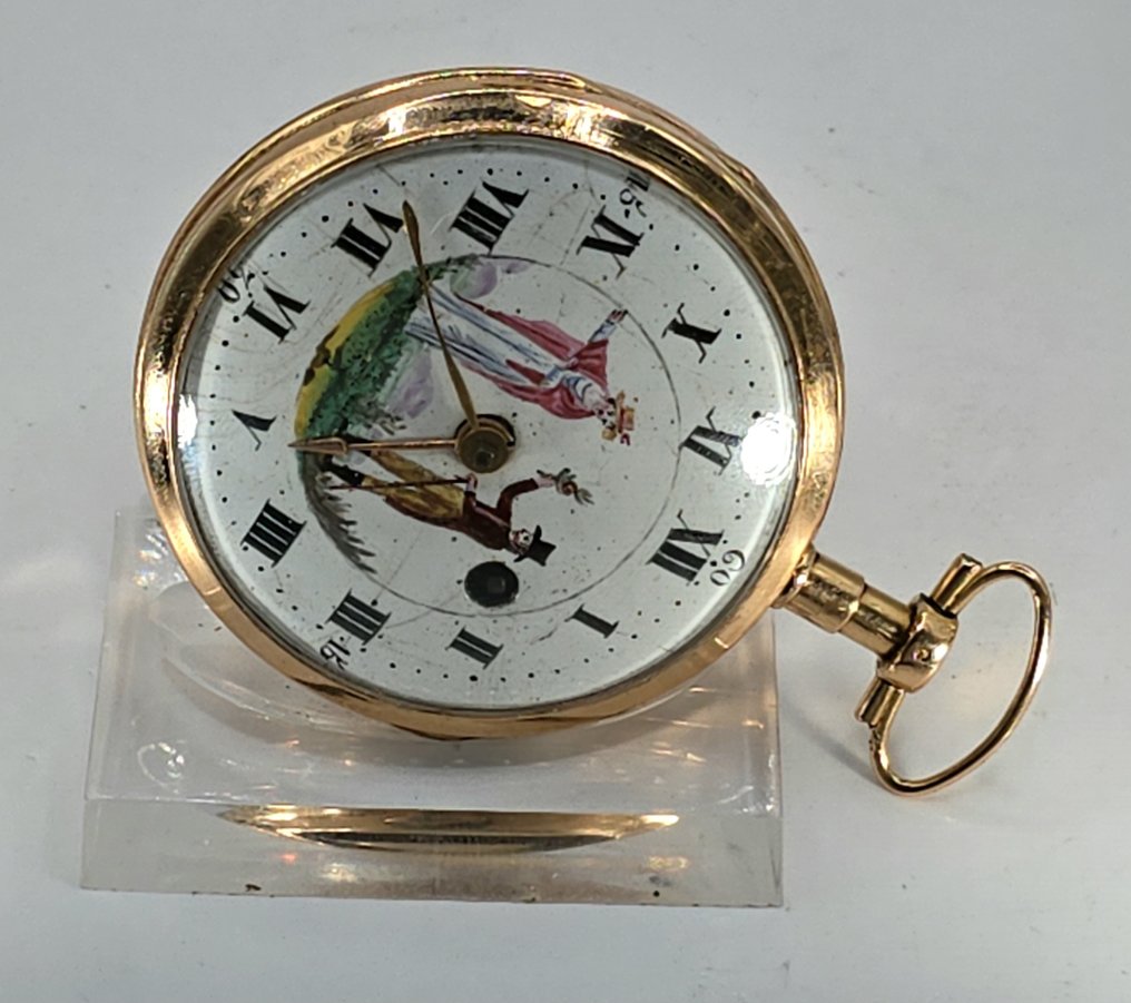 Ant(on) Braunmüller Augsburg - 18kt. Lepine Prunkspindeluhr - feine Ziffenblatt Malerei - Der Antrag - Deutschland um 1760 - Earlier than 1850 #2.1