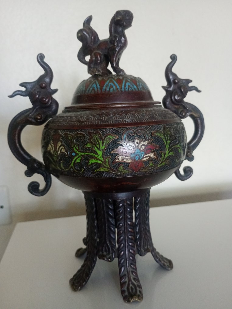 雙耳花瓶 - 一对香薰炉 - 青铜 - 花卉多彩装饰 - 日本 - 明治時期（1868-1912） #4.3