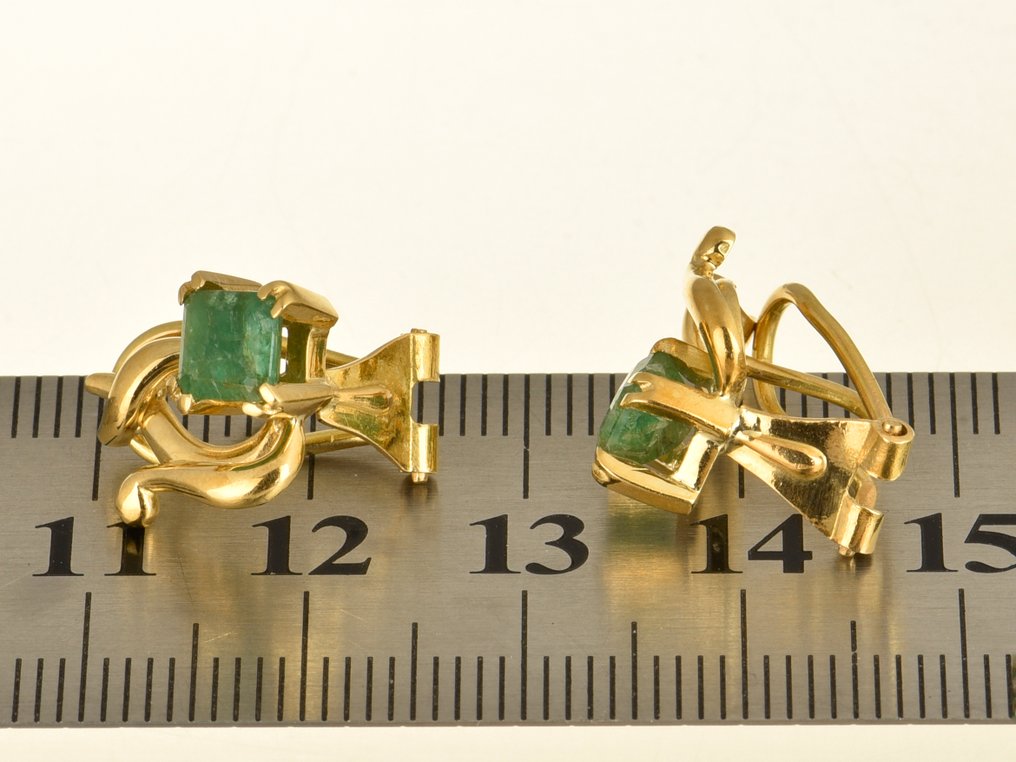 Boucles d'oreilles - 18 carats Or jaune Émeraude #1.0