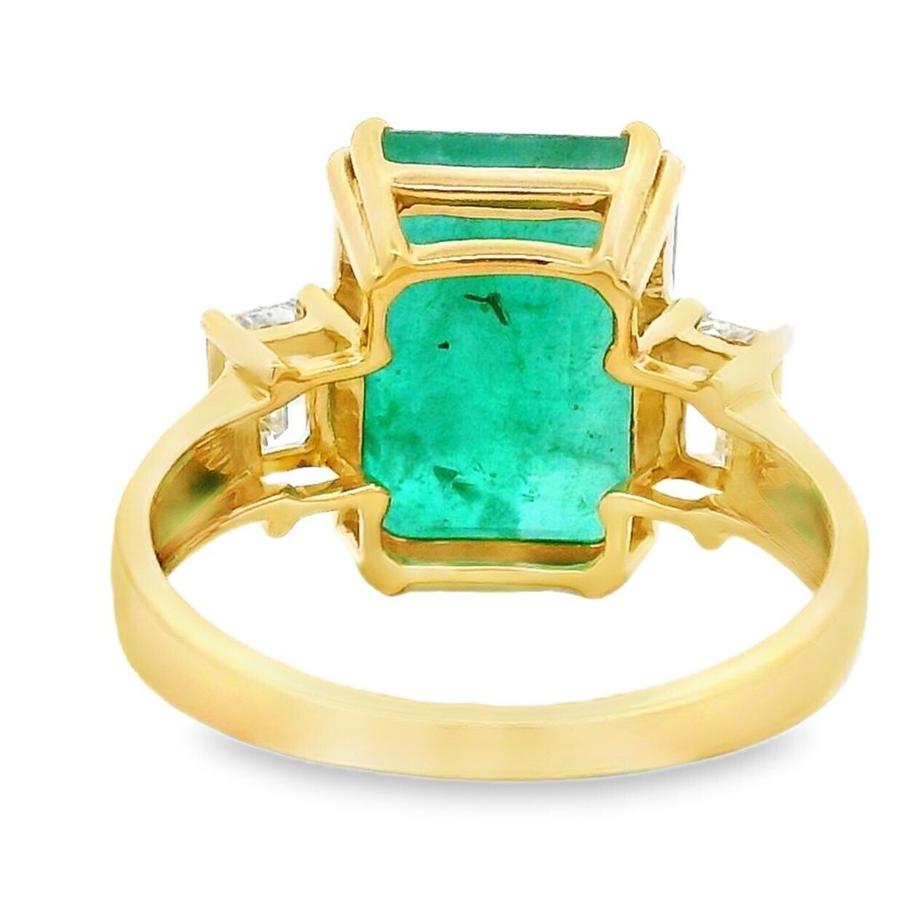 Ring - 18 kt Gelbgold -  6.85ct. tw. Smaragd - Diamant - Drei-Steine Smaragdring #1.0