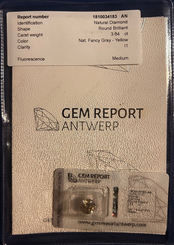 1 pcs Diamant  (Natürlich)  - 3.84 ct - Rund - I1 - Gem Report Antwerp (GRA) #1.0