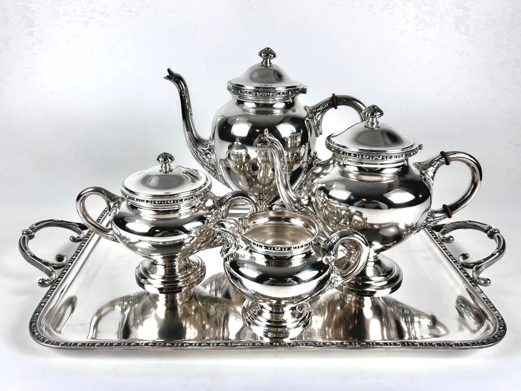 Orfèvrerie Wiskemann - Kaffe og te service (5) - Forsølvet - Tête à tête serveret #1.0