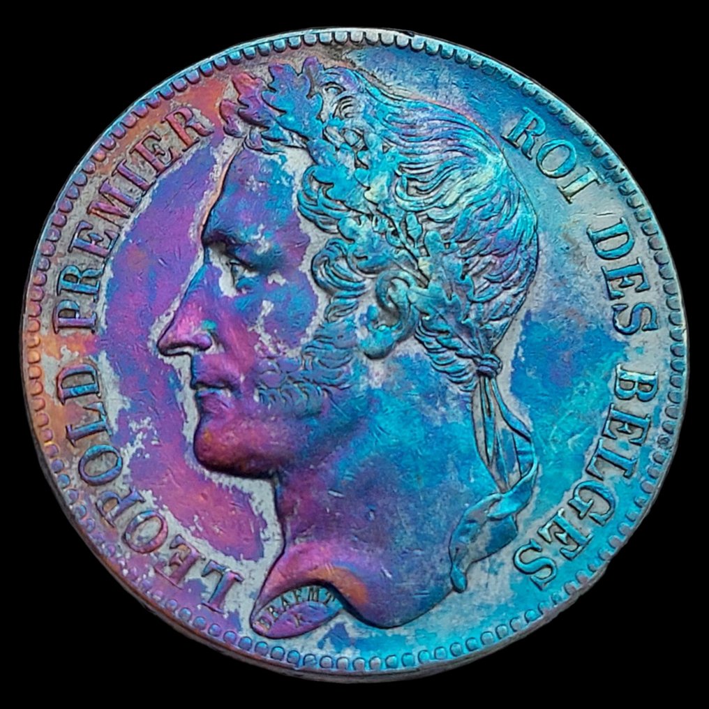 比利时. 利奥波德一世. 5 Francs 1847 / Pos A / 699.601 ex / Patine bleue irisée! / Qualité! #1.0