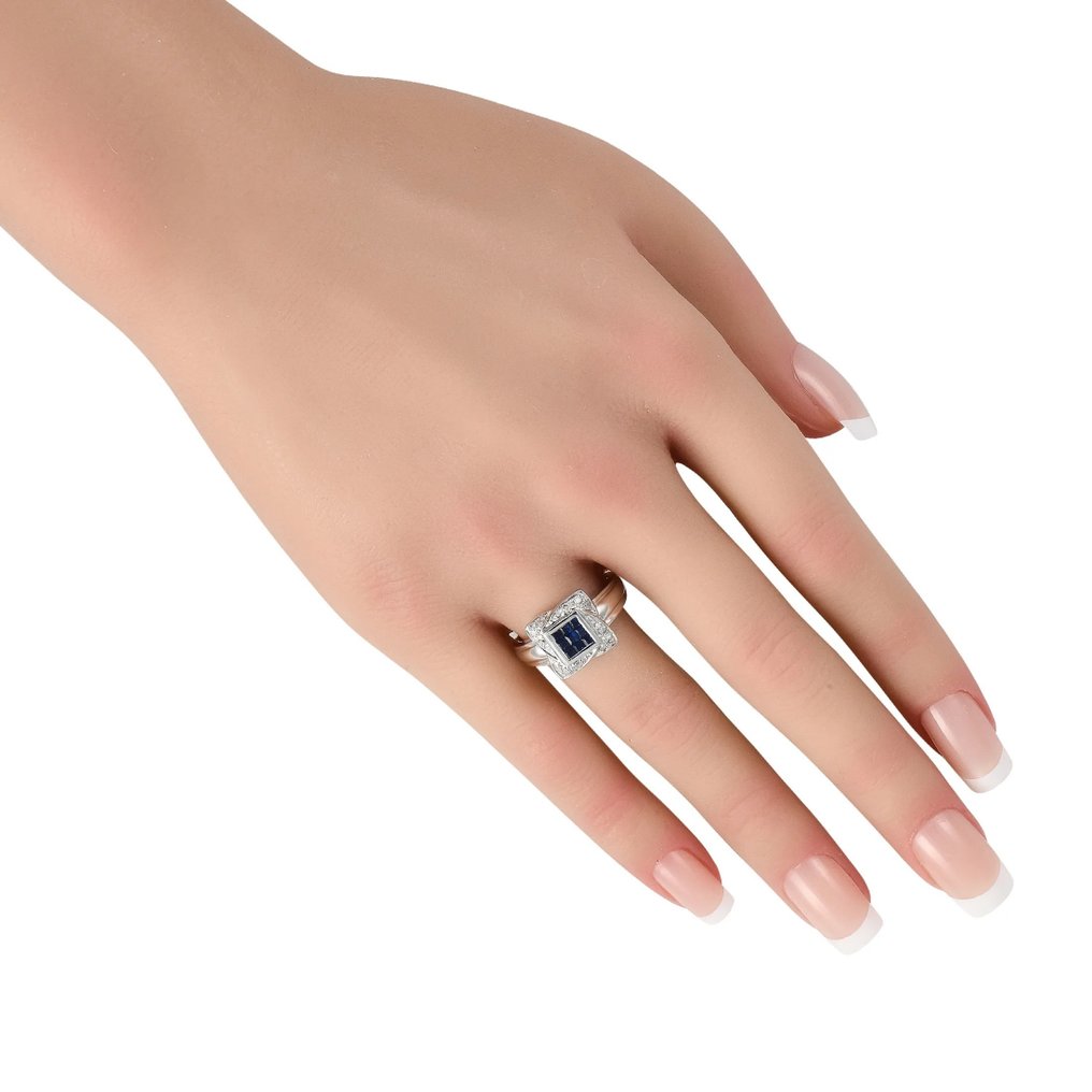 Δαχτυλίδι - 14 καράτια Δαχτυλίδι από λευκό χρυσό 14K με διαμάντια και ζαφείρια., Λευκός χρυσός Ζαφείρι - Διαμάντι #2.1