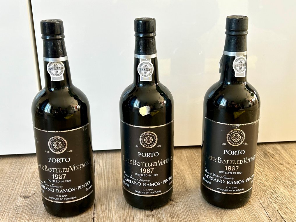 1987 Adriano Ramos-Pinto - Late Bottled Vintage Port - Bottled in 1991 -  Douro  - 3 Bottles (0.75L) #1.0