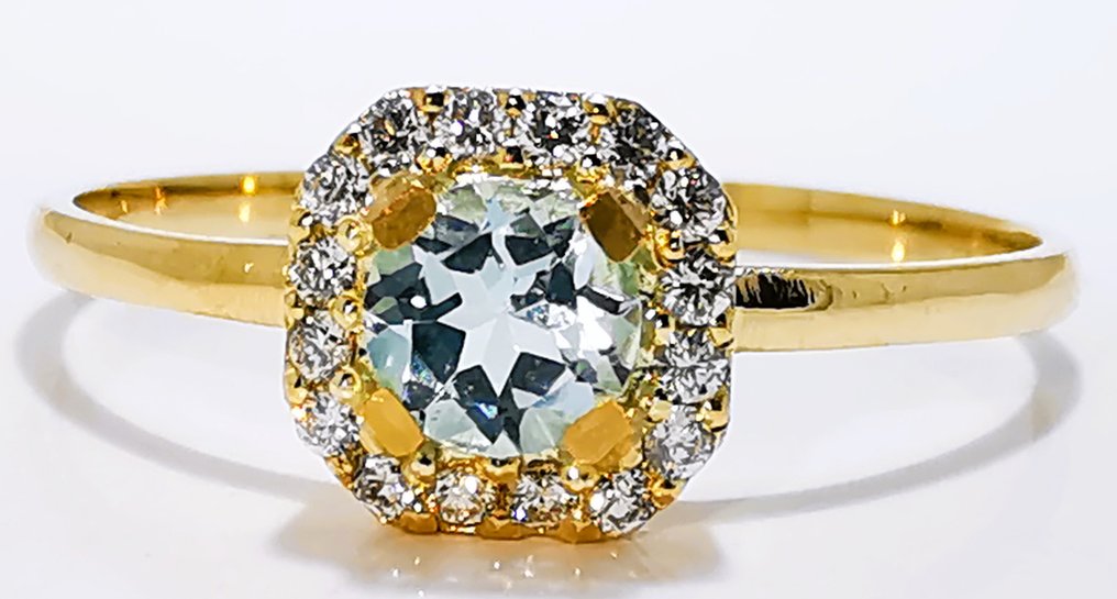 没有保留价 - 戒指 - 14K包金 黄金 -  0.27ct. tw. 海蓝宝石 - 钻石 #3.2