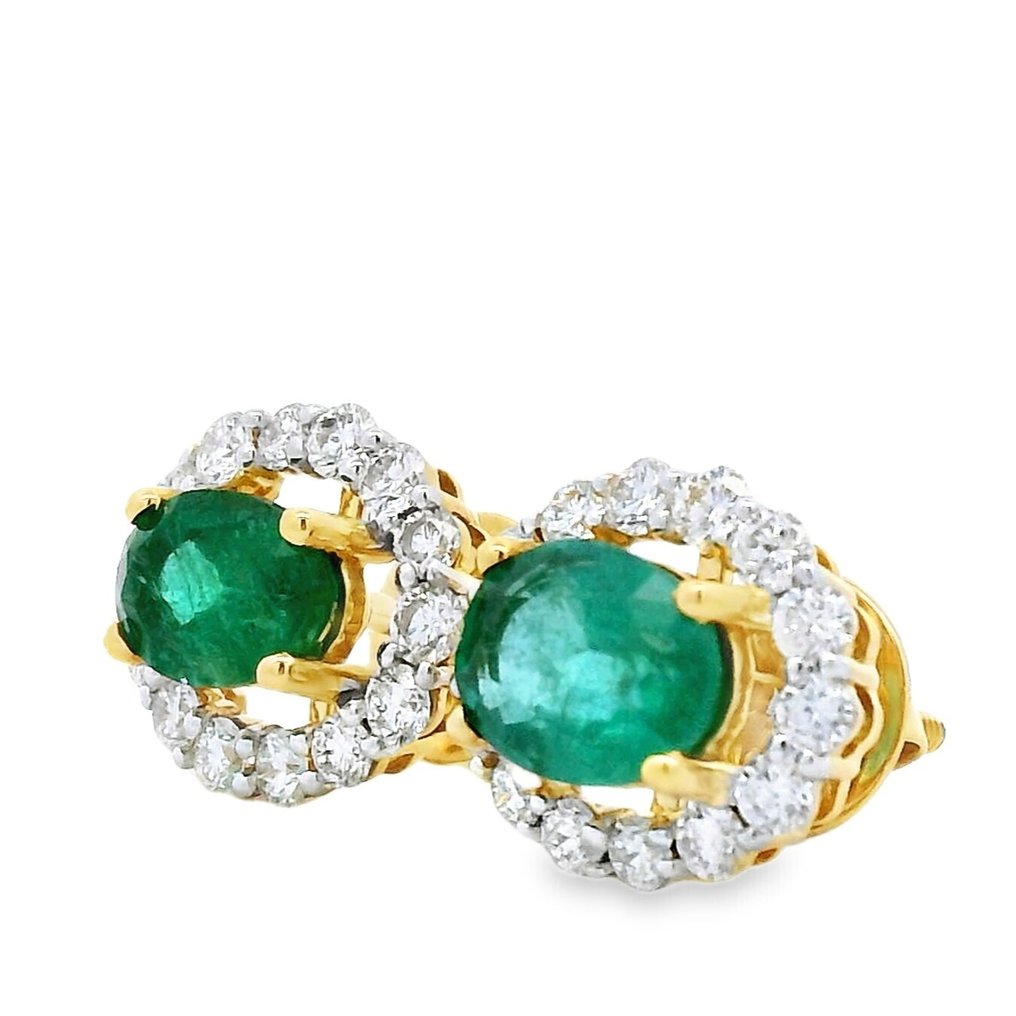 Σκουλαρίκια - 18 καράτια Κίτρινο χρυσό, Επενδυμένο με ρουθήνιο - 2.85ct. tw. Σμαράγδι - Διαμάντι #4.3