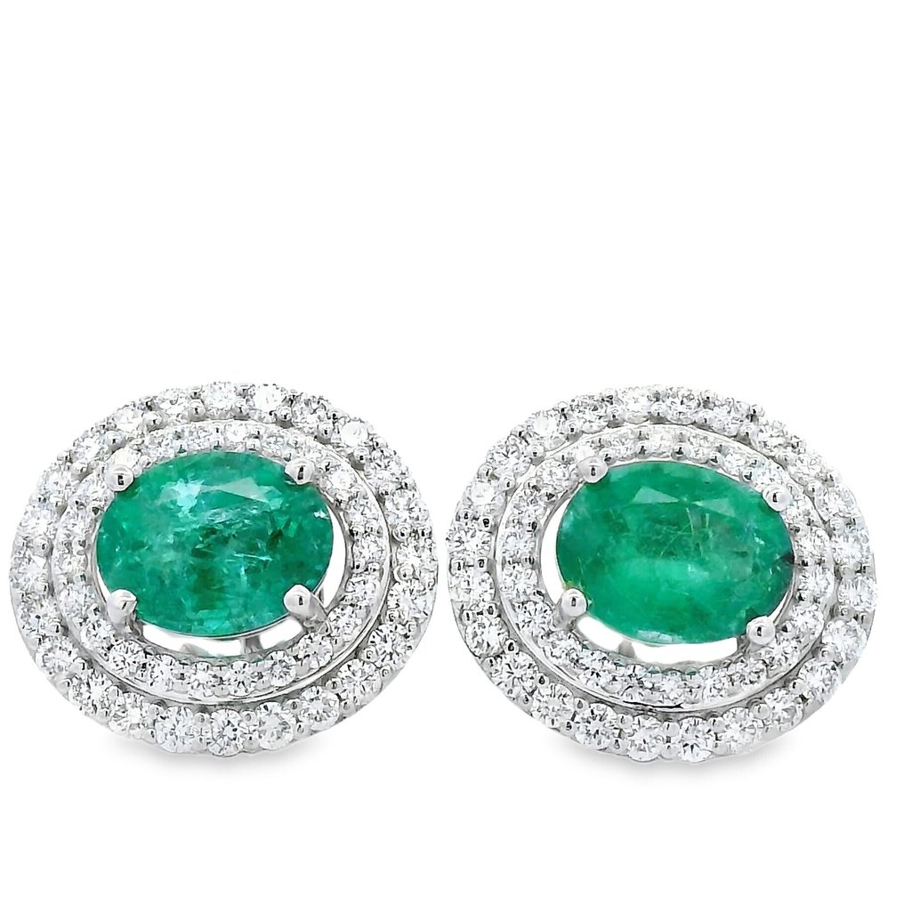 Korvakorut - 18 kt. Valkokulta - 5.50ct. tw. Smaragdi - Timantti #1.0