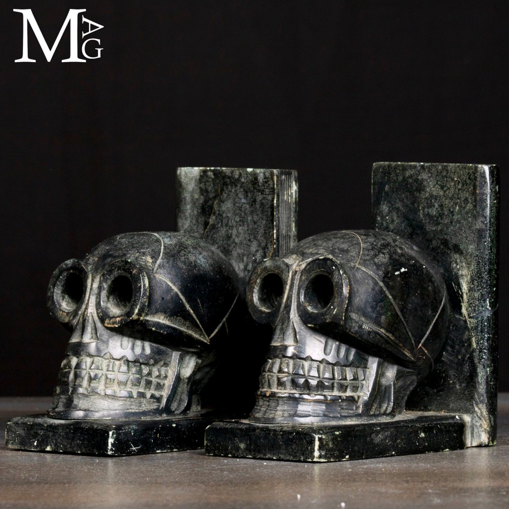 Βάση βιβλίων με κρανίο από φυσική πέτρα – Ζεύγος χειροποίητα σκαλισμένο Βάση ταρίχευσης ολόκληρου σώματος - Human Skulls - 110 mm - 110 mm - 60 mm - 2 #1.0