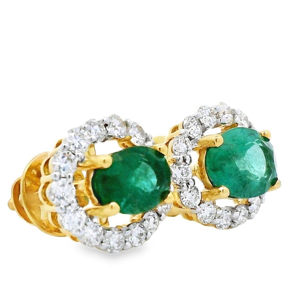 Σκουλαρίκια - 18 καράτια Κίτρινο χρυσό, Επενδυμένο με ρουθήνιο - 2.85ct. tw. Σμαράγδι - Διαμάντι #3.2