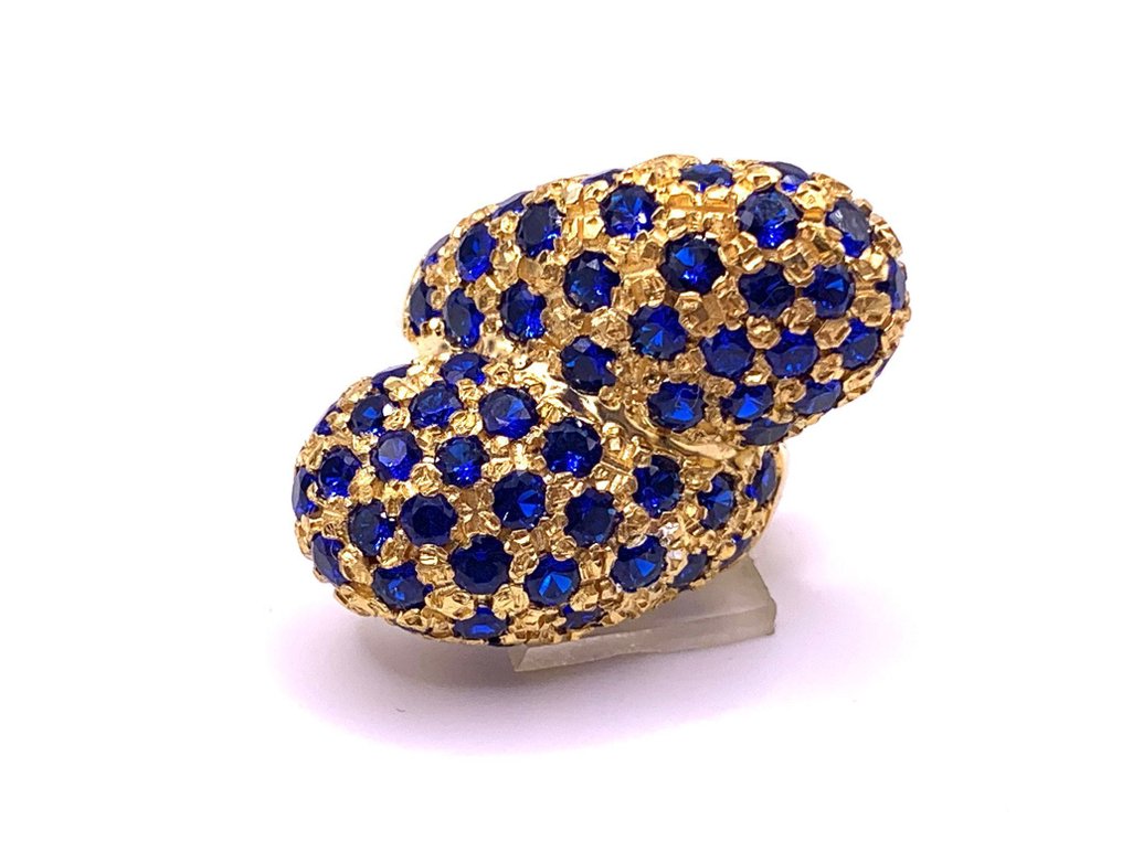 No reserve price - Statement ring - 9 kt. Yellow gold, Silver Sapphire #1.0
