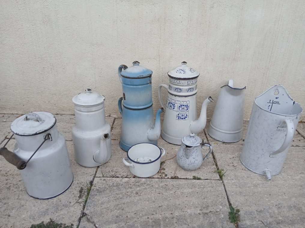 咖啡壺 (8) - 瑪瑙, 金屬, 木 - 珐琅套装 #1.0