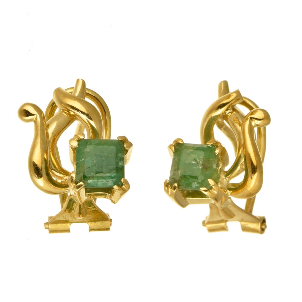 Boucles d'oreilles - 18 carats Or jaune Émeraude #1.0