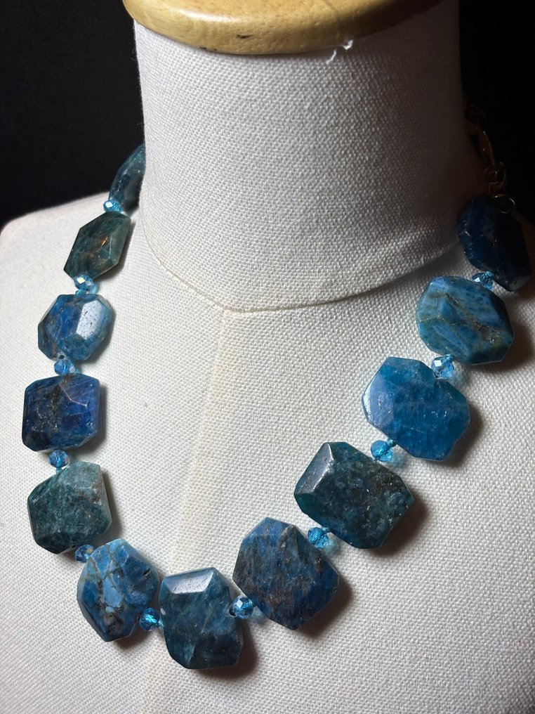 Χρυσό κούμπωμα/ Επίπεδο AAA Μπλε Απατίτης - Κολιέ #3.2