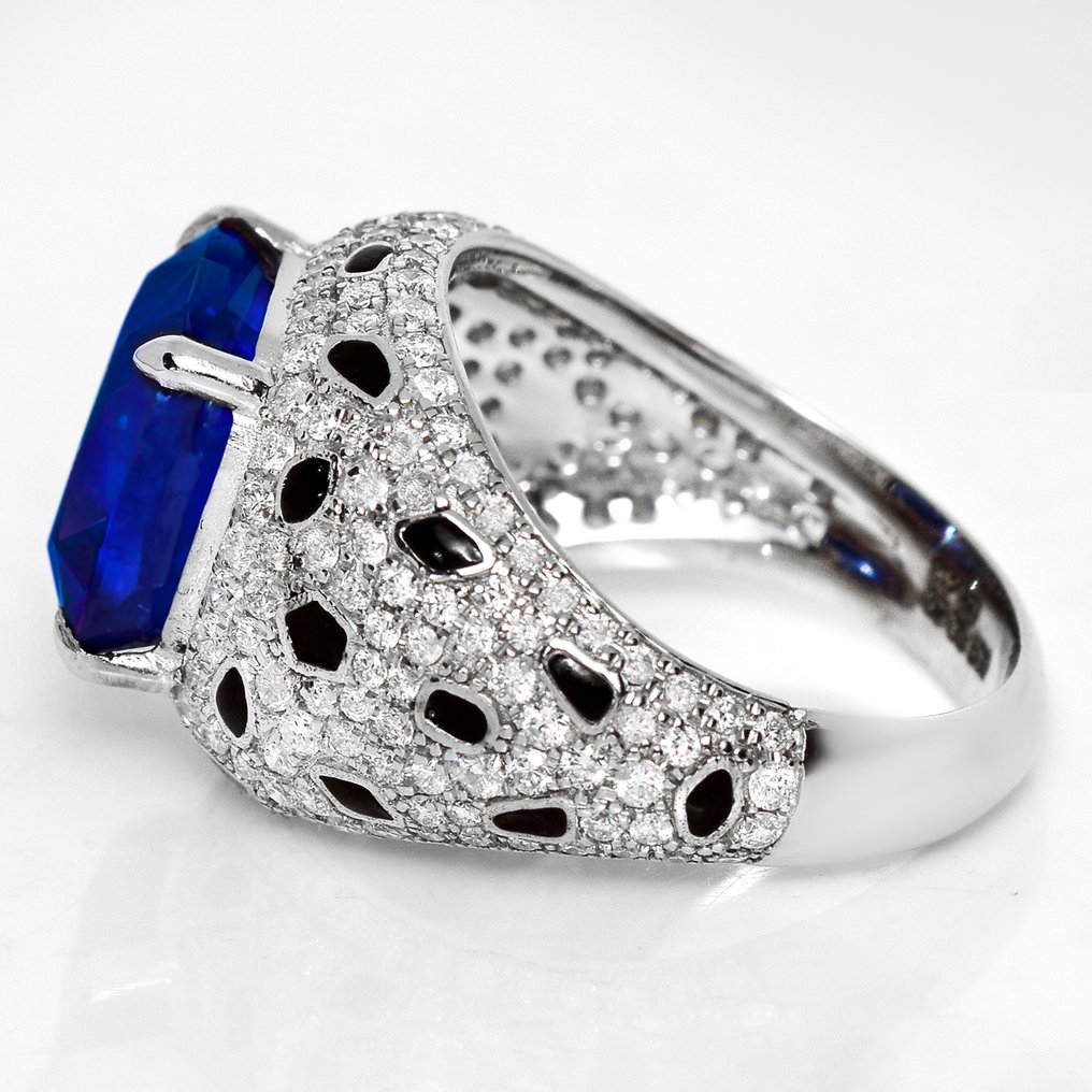 没有保留价 - 戒指 - 14K包金 白金, IGI 8.20 克拉 浓烈深邃蓝色 - 9.66ct. tw. 蓝宝石 - 钻石 #3.2