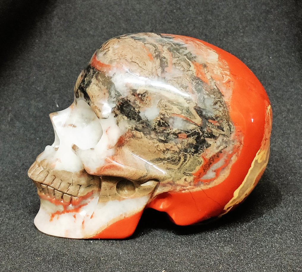 Κρανίο χειροποίητο σκαλιστό σε κρύσταλλο Αυστραλιανό Brecciated Red Jasper. Υπερρεαλιστική σειρά - Ύψος: 128 mm - Πλάτος: 97 mm- 1514 g #1.0