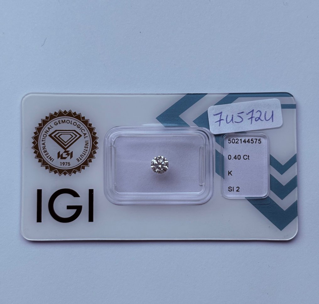 1 pcs Diamond (Natural) - 0.40 ct - Round - K - SI2 - International Gemological Institute (IGI) - Ex Ex Ex #1.0