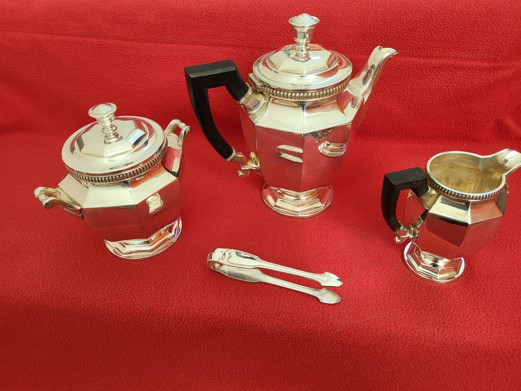 Christofle - Collection Gailla - Σερβίτσιο καφέ και τσαγιού (5) - Colbert und Chinon - Μέταλλο λευκό - Versilbert - Εbενόξυλο - Teeservice #4.3