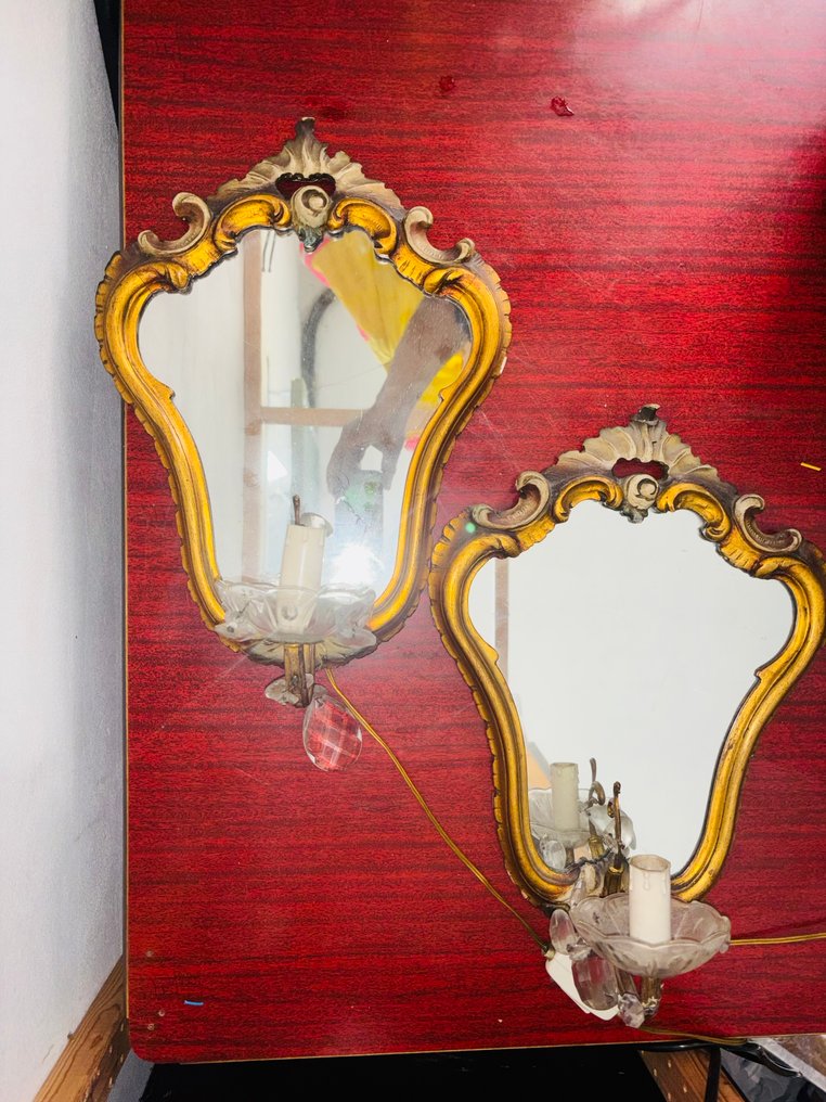 Aplică de perete (2) - Lemn aurit - aplică din lemn #1.0