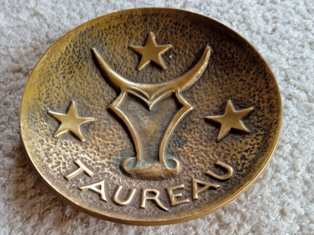 Max Le Verrier - 煙灰缸 - TAUREAU Série ZODIAQUES Réf: N°536 - 金色铜绿 - 绿色 #2.1