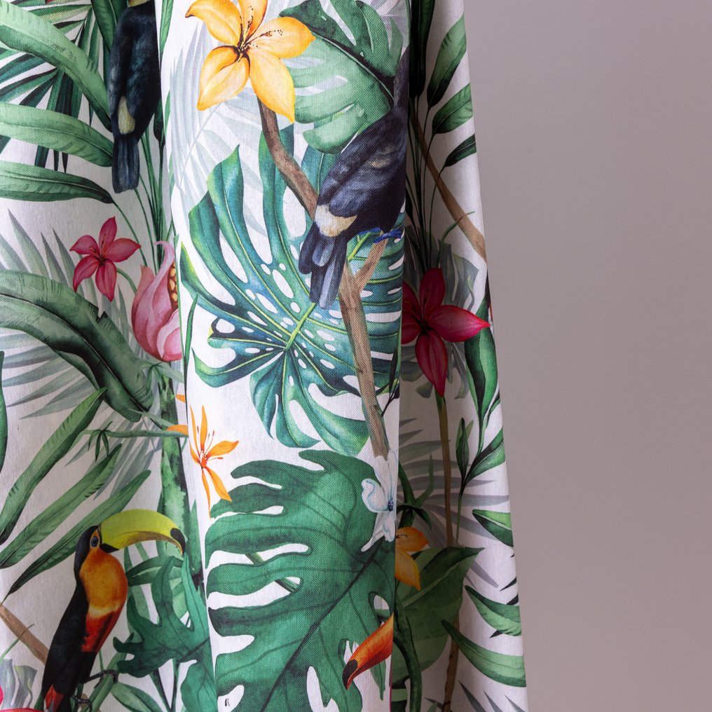 Dekorativt stoff «Tropical Paradise» – Bomull 100 % – Tukaner og eksotiske blomster - Polstringsstoff - 270 cm - 280 cm #3.2
