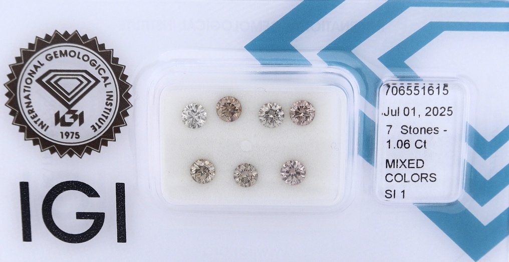 χωρίς τιμή ασφαλείας - 7 pcs Διαμάντι (Φυσικό) - 1.06 ct - Στρογγυλό - SI1 - International Gemological Institute (IGI) #1.0