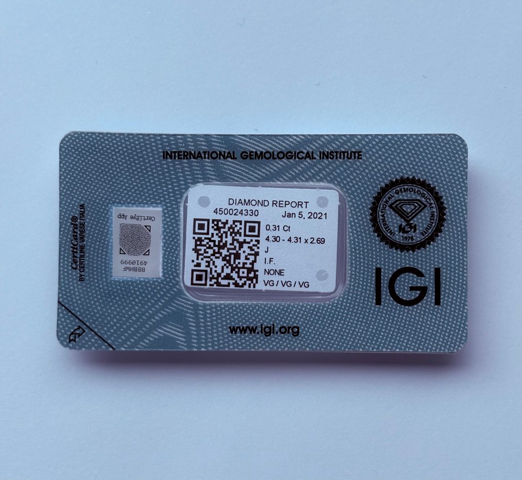 1 pcs 钻石  (天然)  - 0.31 ct - 圆形 - J - IF - 国际宝石研究院（IGI） #1.0