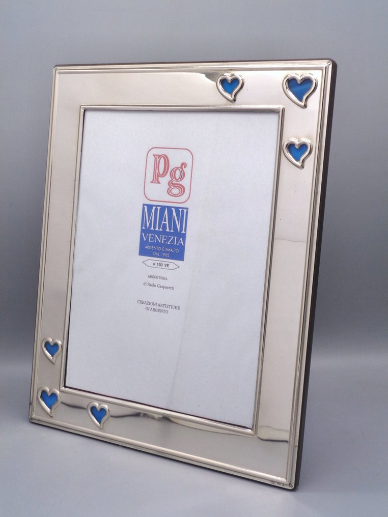 PG-Miani Argenteria - 相框 - .925 銀, 穆拉诺艺术玻璃，青色 - 18x24 #1.0