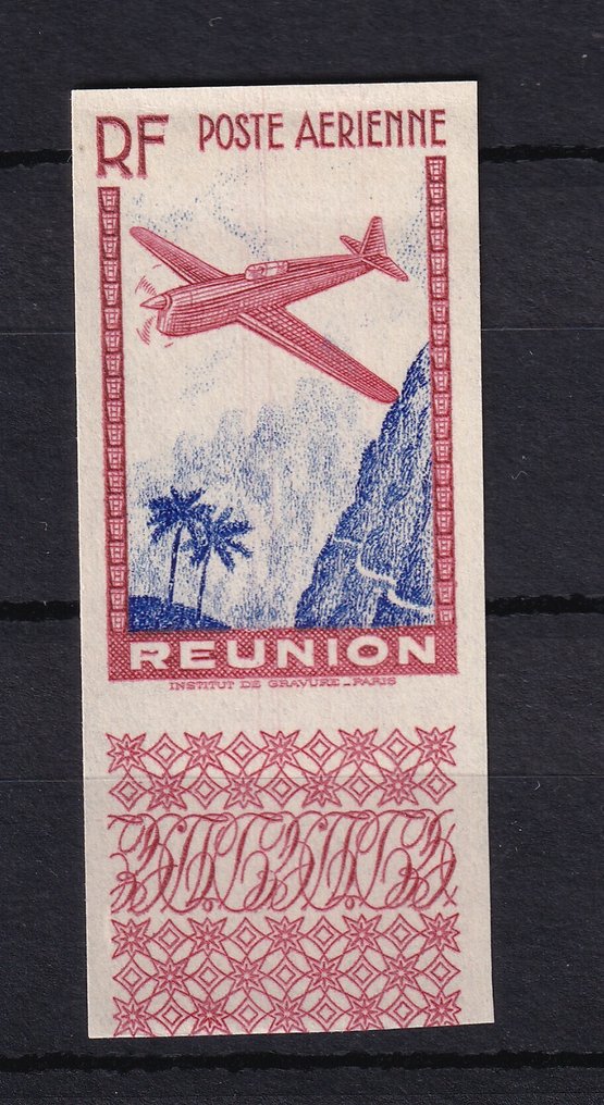 Ρεϋνιόν 1938 - Σπάνια ποικιλία χωρίς δαντελωτό, χωρίς την αξία προσώπου στο περιθώριο φύλλου. - Yvert PA n°4e #1.0