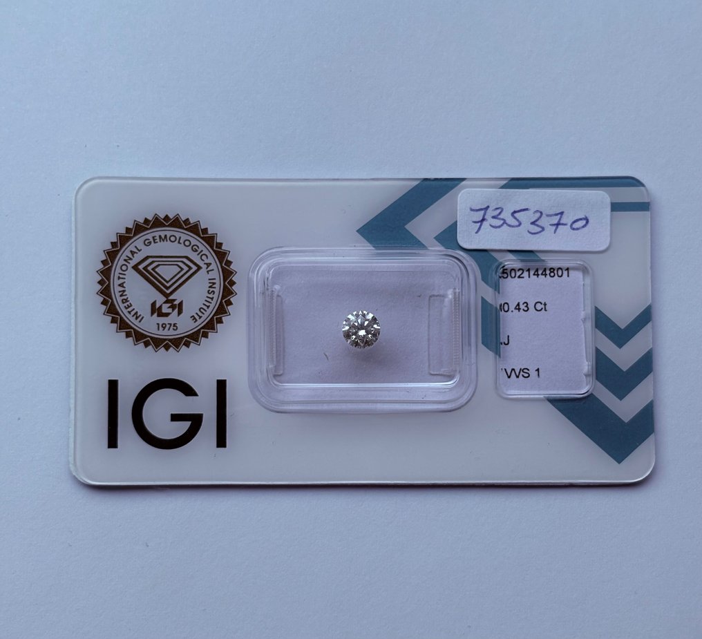 1 pcs Διαμάντι (Φυσικό) - 0.43 ct - Στρογγυλό - J - VVS1 - International Gemological Institute (IGI) - Ex Ex Ex None #1.0