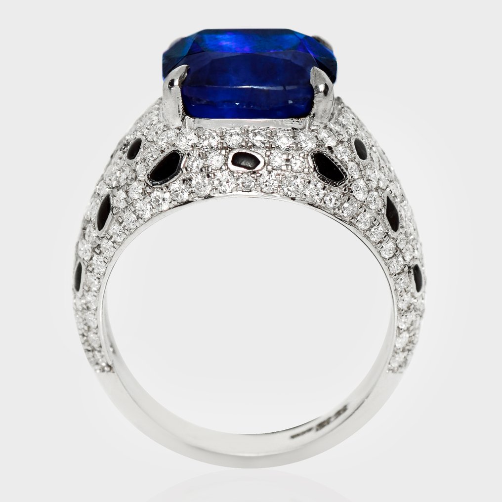 没有保留价 - 戒指 - 14K包金 白金, IGI 8.20 克拉 浓烈深邃蓝色 - 9.66ct. tw. 蓝宝石 - 钻石 #4.3