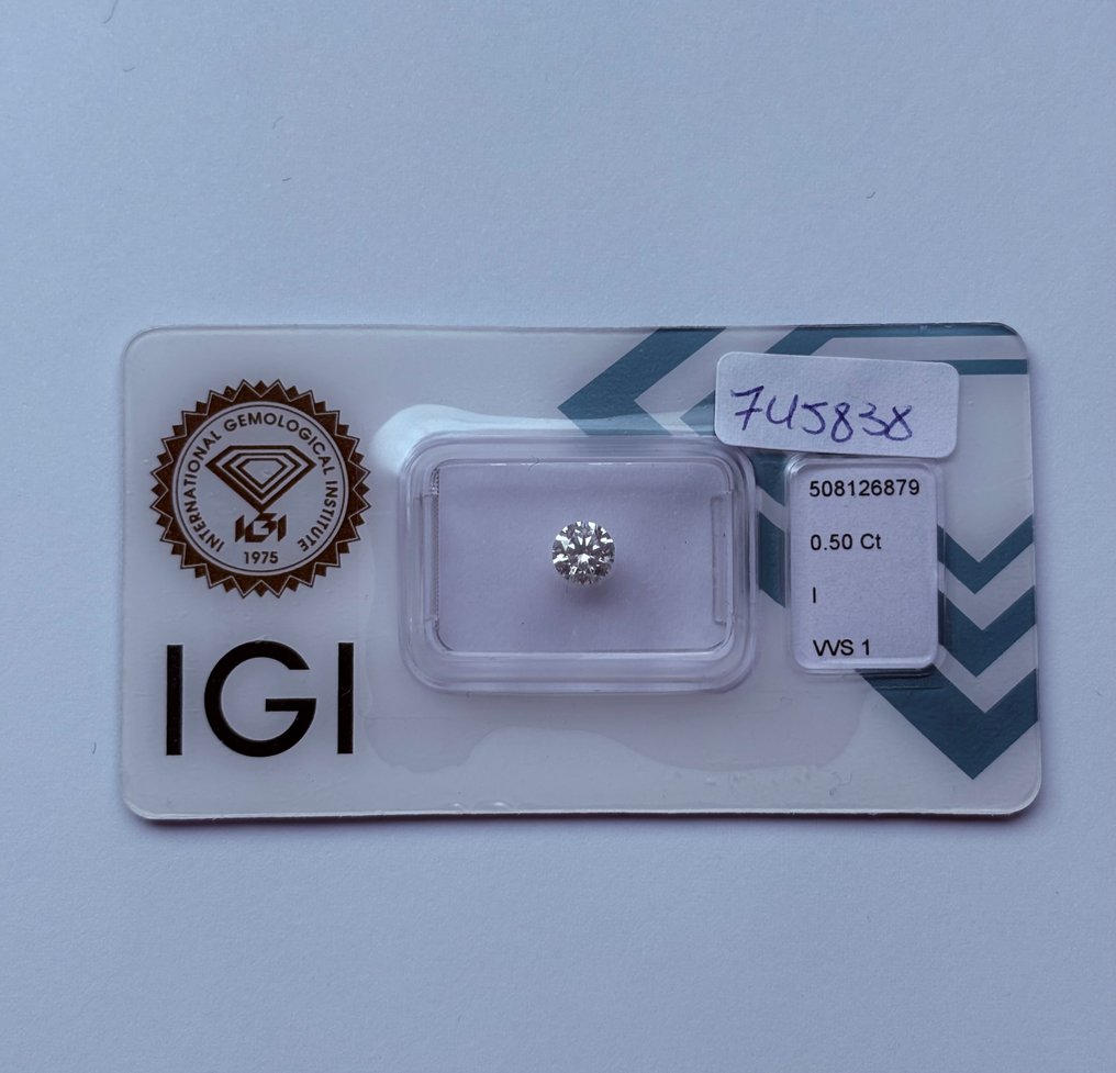 1 pcs Diamant (Natural) - 0.50 ct - Rotund - I - VVS1 - IGI (Institutul gemologic internațional) - Ex Ex Ex None #1.0