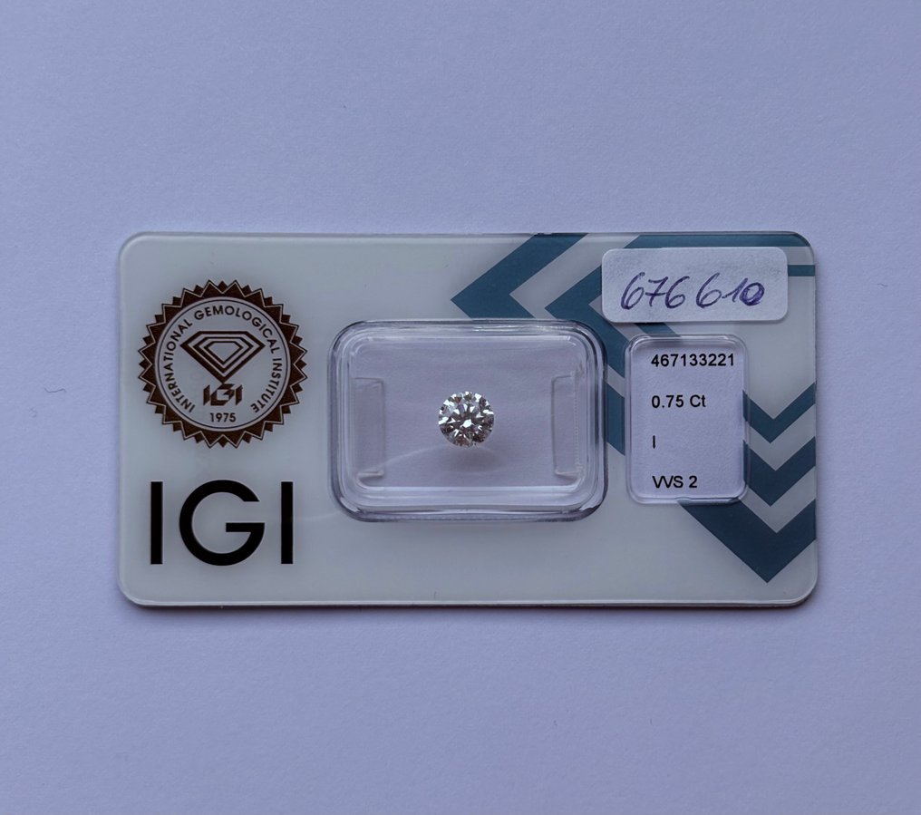 1 pcs 钻石 (天然) - 0.75 ct - 圆形 - I - VVS2 极轻微内含二级 - 国际宝石研究院(IGI) #1.0
