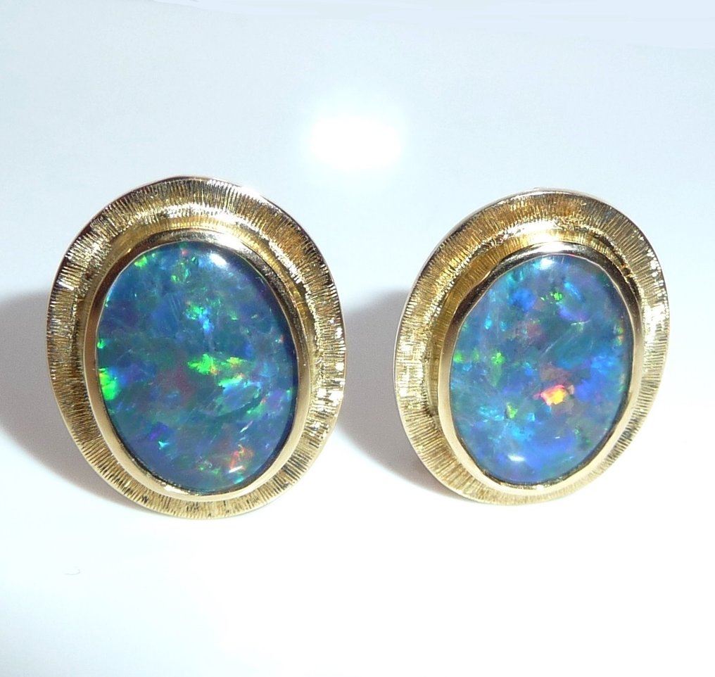 Øreringe - 18 kraat Gulguld - 5.00ct. tw. Opal - Australian Opal Clip+Pin #2.1