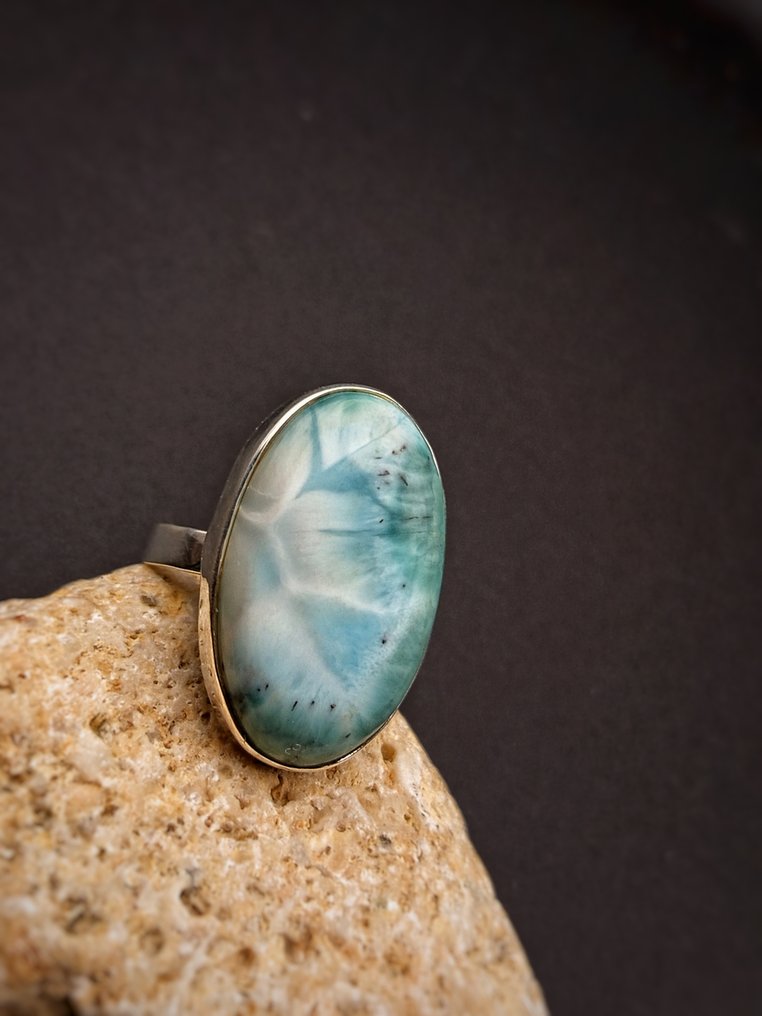 925 silver ring with top-quality Larimar, adjustable size.- 10 g - (1) #3.2